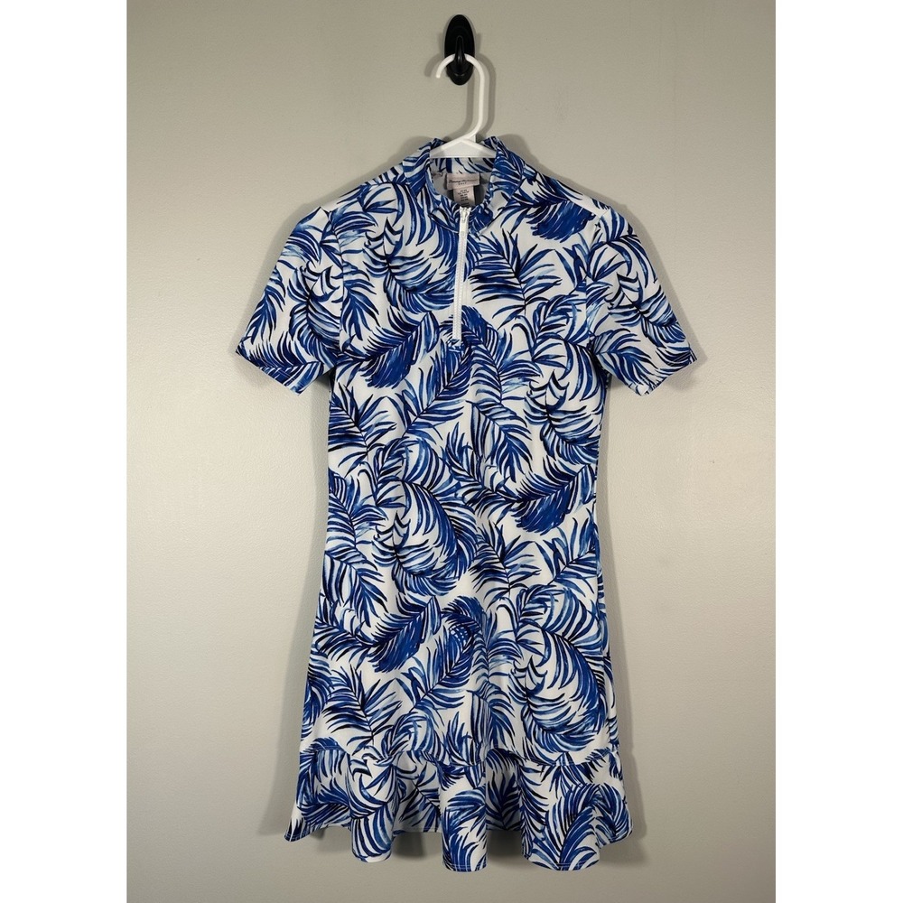 Tommy Bahama Dress Womens XS Blue White Tropical Golf Tennis Pickleball Ruffle